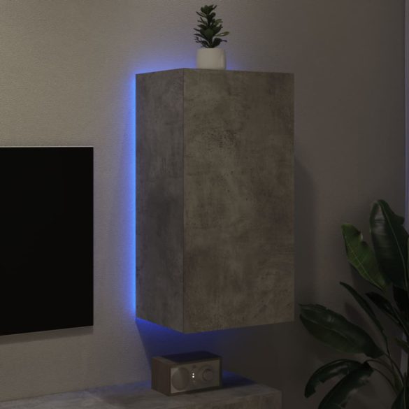betonszürke falra szerelhető TV-szekrény LED-del 40,5x35x80 cm