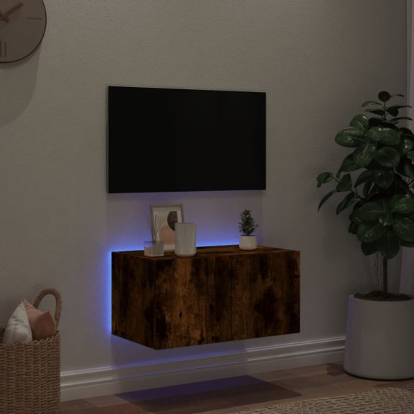 füstös tölgy színű fali TV-szekrény LED-ekkel 60x35x31 cm