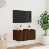 barna tölgyszínű fali TV-szekrény LED-del 60x35x31 cm