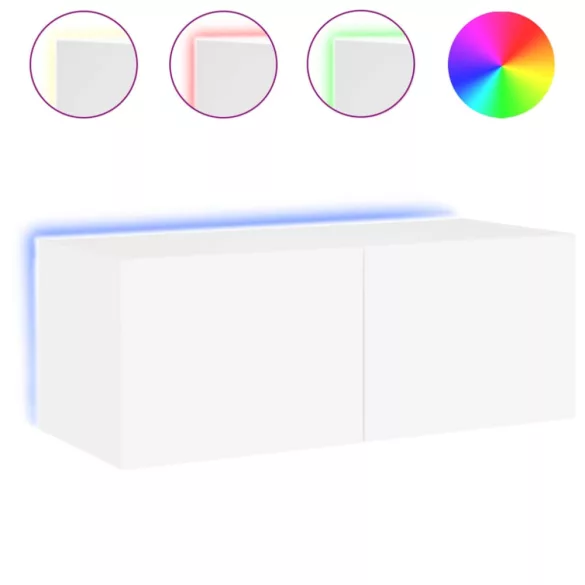 fehér falra szerelhető TV-szekrény LED-lámpákkal 80x35x31 cm