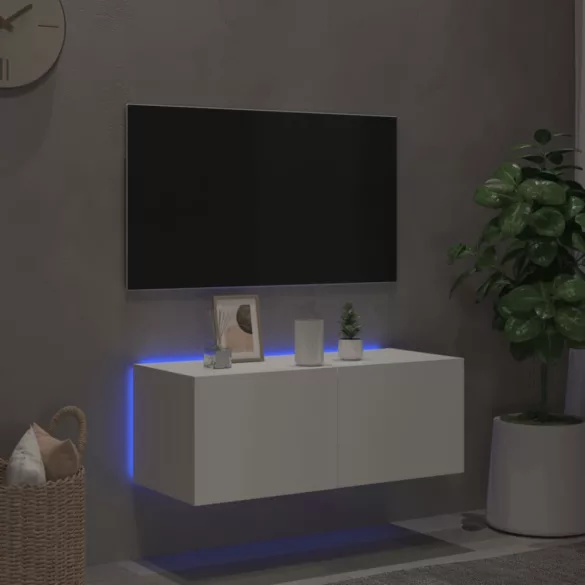 fehér falra szerelhető TV-szekrény LED-lámpákkal 80x35x31 cm