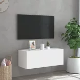 fehér falra szerelhető TV-szekrény LED-lámpákkal 80x35x31 cm