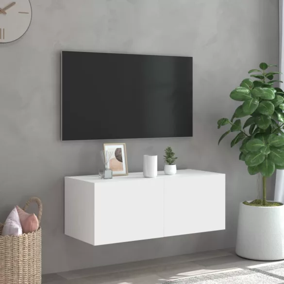 fehér falra szerelhető TV-szekrény LED-lámpákkal 80x35x31 cm