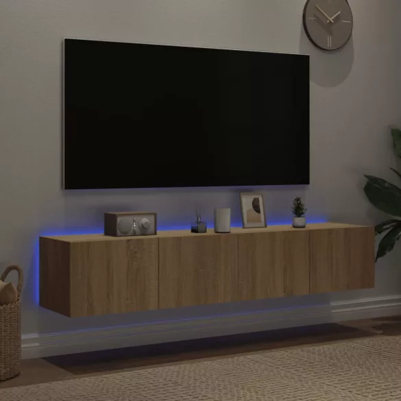 2 db sonoma tölgy színű fali TV-szekrény LED-del 80x35x31 cm