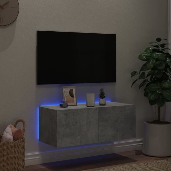 betonszürke falra szerelhető TV-szekrény LED-del 80x35x31 cm