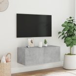 betonszürke falra szerelhető TV-szekrény LED-del 80x35x31 cm