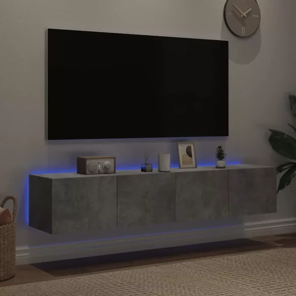 2 db betonszürke fali TV-szekrény LED-del 80x35x31 cm