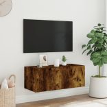 füstös tölgy színű fali TV-szekrény LED-ekkel 80x35x31 cm