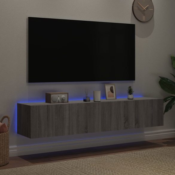 2 db szürke sonoma fali TV-szekrény LED-ekkel 80x35x31 cm