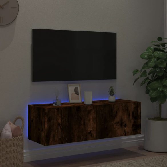 füstös tölgy színű fali TV-szekrény LED-ekkel 100 x 35 x 31 cm