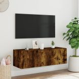 füstös tölgy színű fali TV-szekrény LED-ekkel 100 x 35 x 31 cm