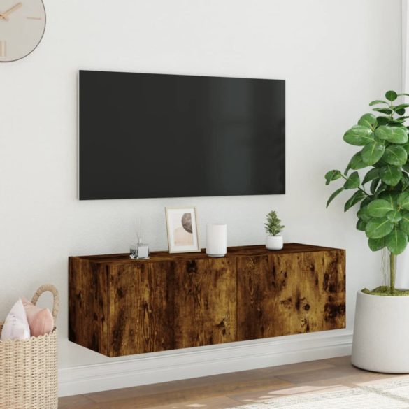 füstös tölgy színű fali TV-szekrény LED-ekkel 100 x 35 x 31 cm