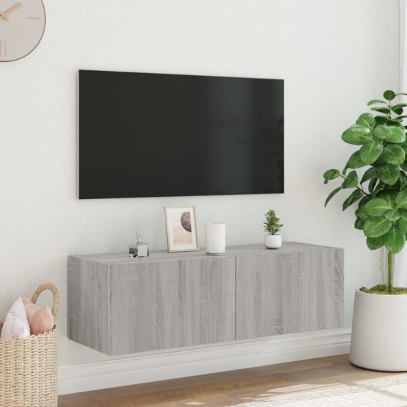 szürke sonoma színű fali TV-szekrény LED-ekkel 100 x 35 x 31 cm