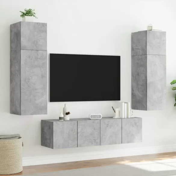 2 db betonszürke fali TV-szekrény LED-del 60x35x41 cm