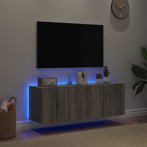 2 db szürke sonoma fali TV-szekrény LED-ekkel 60x35x41 cm