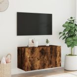 füstös tölgy színű fali TV-szekrény LED-ekkel 80x35x41 cm