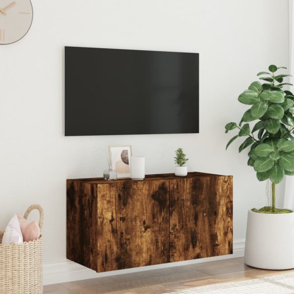 füstös tölgy színű fali TV-szekrény LED-ekkel 80x35x41 cm
