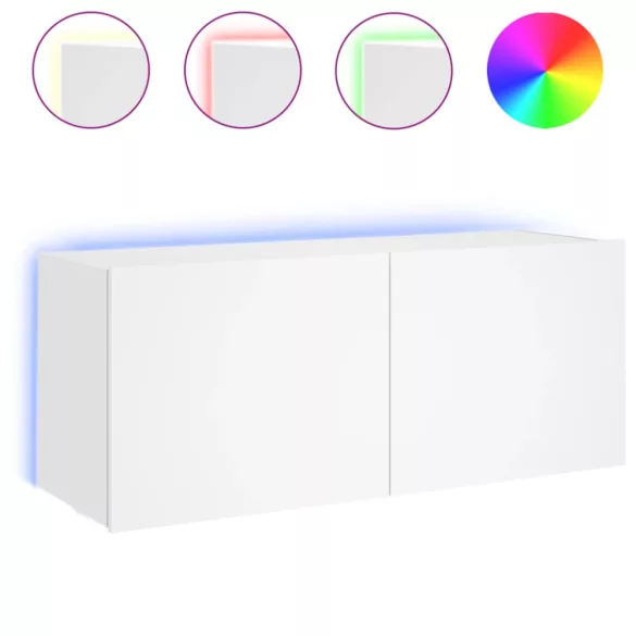 fehér falra szerelhető TV-szekrény LED-lámpákkal 100x35x41 cm