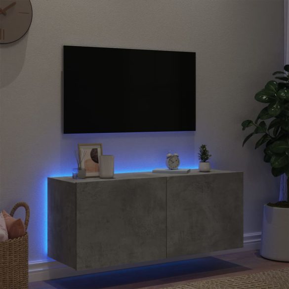 betonszürke fal TV-szekrény LED-világítással 100 x 35 x 41 cm