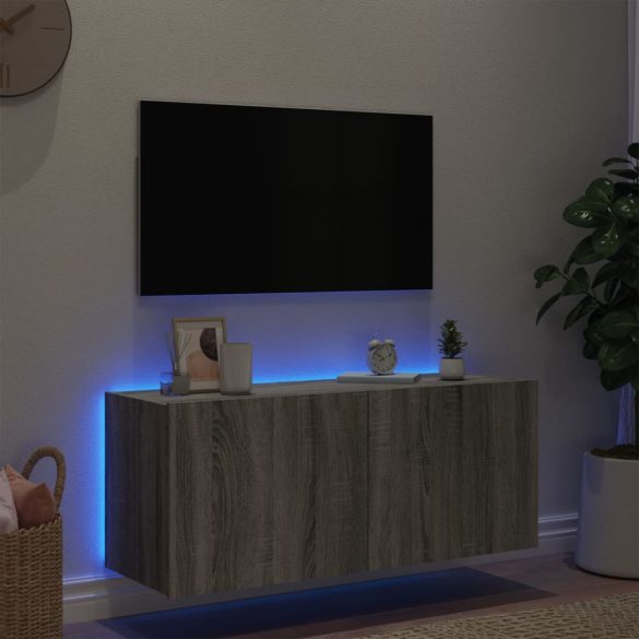 szürke sonoma színű fali TV-szekrény LED-ekkel 100 x 35 x 41 cm
