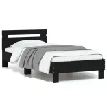 fekete szerelt fa ágykeret fejtámlával 90 x 200 cm