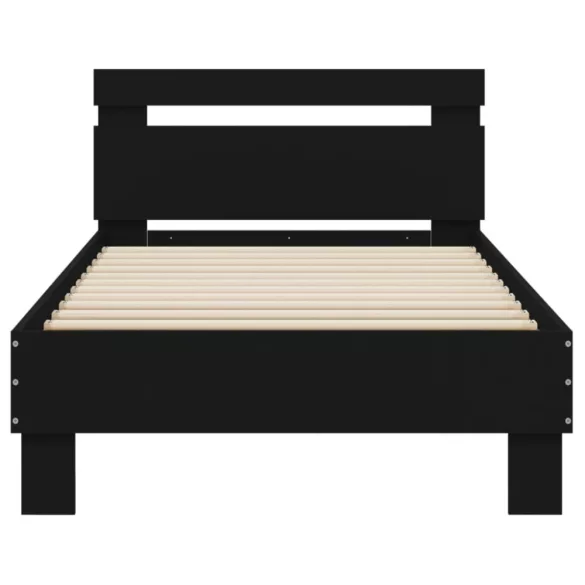 fekete szerelt fa ágykeret fejtámlával 90 x 200 cm