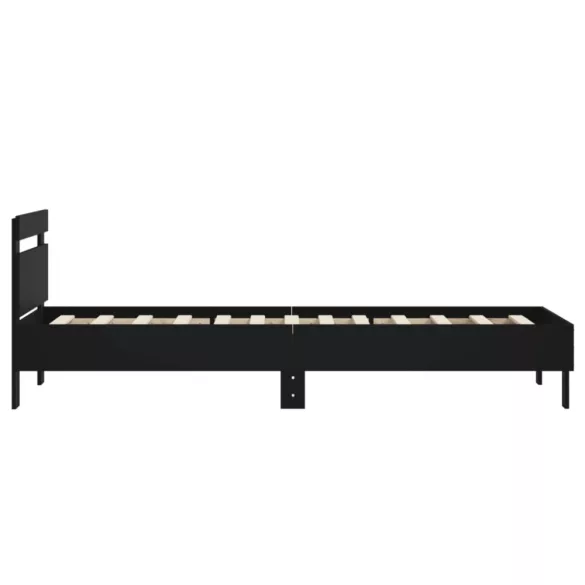 fekete szerelt fa ágykeret fejtámlával 90 x 200 cm