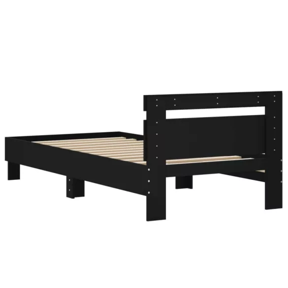 fekete szerelt fa ágykeret fejtámlával 90 x 200 cm