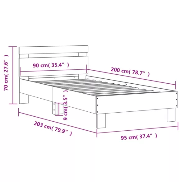 fekete szerelt fa ágykeret fejtámlával 90 x 200 cm