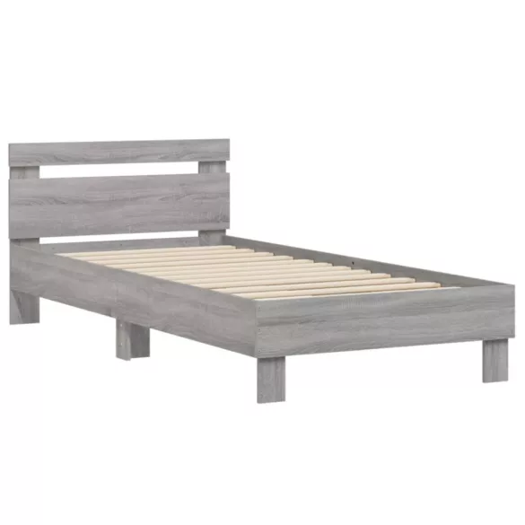 szürke sonoma színű szerelt fa ágykeret fejtámlával 90 x 200 cm