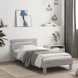 szürke sonoma színű szerelt fa ágykeret fejtámlával 90 x 200 cm
