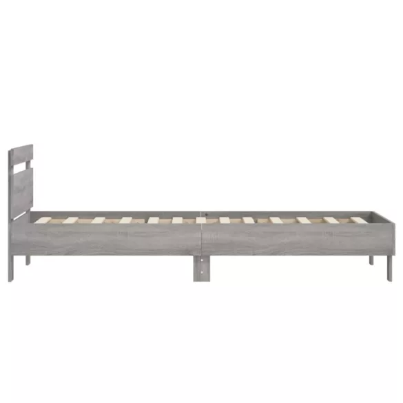 szürke sonoma színű szerelt fa ágykeret fejtámlával 90 x 200 cm