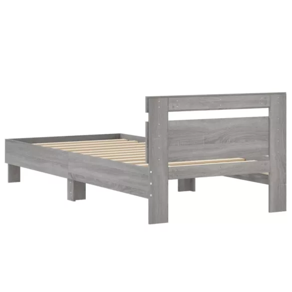 szürke sonoma színű szerelt fa ágykeret fejtámlával 90 x 200 cm