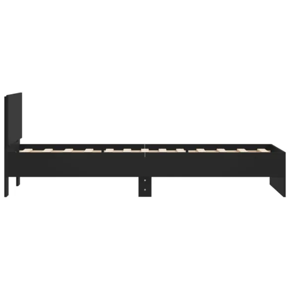 fekete szerelt fa ágykeret fejtámlával 90 x 200 cm