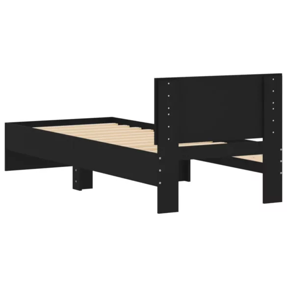 fekete szerelt fa ágykeret fejtámlával 90 x 200 cm