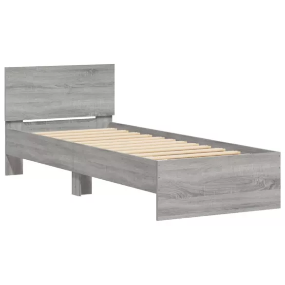 szürke sonoma színű szerelt fa ágykeret fejtámlával 90 x 200 cm