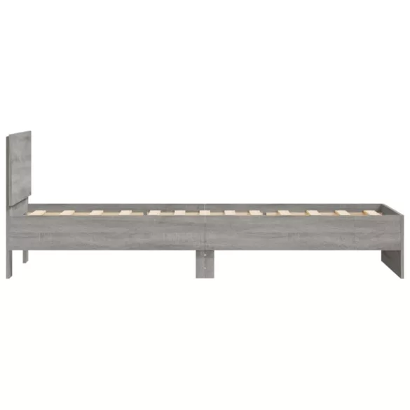 szürke sonoma színű szerelt fa ágykeret fejtámlával 90 x 200 cm