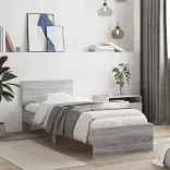 szürke sonoma színű szerelt fa ágykeret fejtámlával 90 x 190 cm