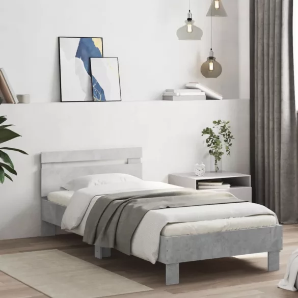 betonszürke ágykeret fejtámlával és LED-világítással 90x190 cm