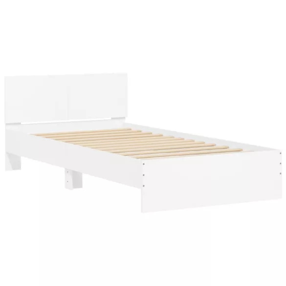 fehér ágykeret fejtámlával és LED-világítással 100 x 200 cm