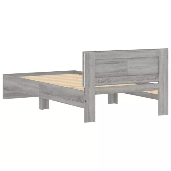 szürke sonoma ágykeret fejtámlával és LED-ekkel 100 x 200 cm