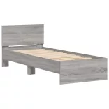 szürke sonoma színű ágykeret fejtámlával és LED-ekkel 90x200 cm