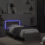 szürke sonoma színű ágykeret fejtámlával és LED-ekkel 90x190 cm