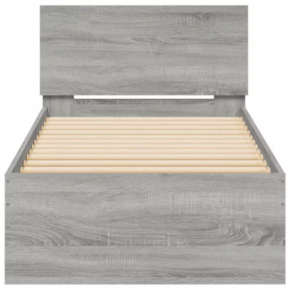 szürke sonoma színű ágykeret fejtámlával és LED-ekkel 75x190 cm