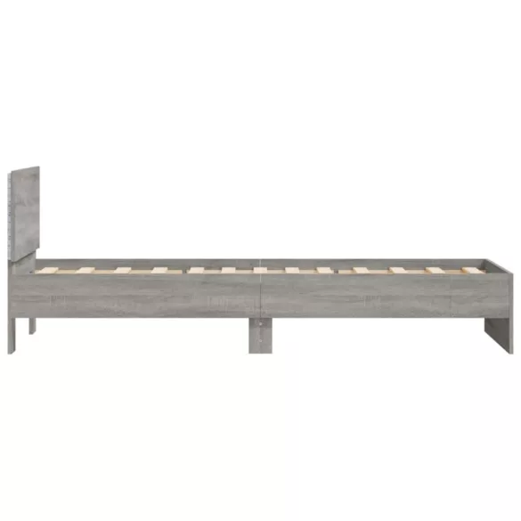 szürke sonoma színű ágykeret fejtámlával és LED-ekkel 75x190 cm
