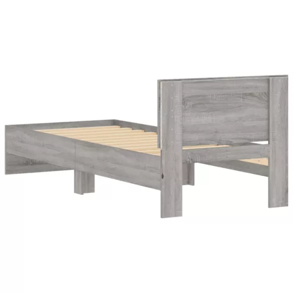 szürke sonoma színű ágykeret fejtámlával és LED-ekkel 75x190 cm