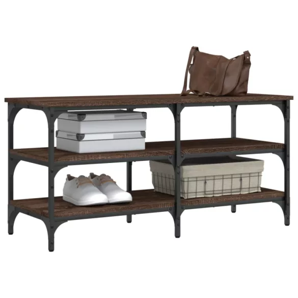 barna tölgy színű szerelt fa cipőtároló pad 100 x 38,5 x 49 cm