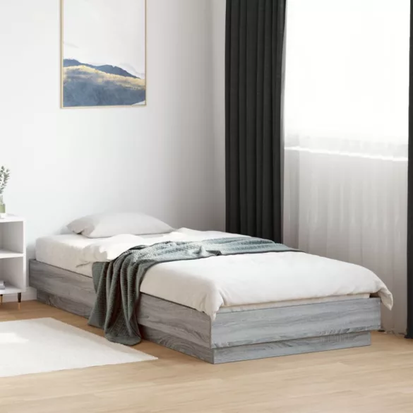 szürke sonoma színű ágykeret LED-világítással 90x200 cm