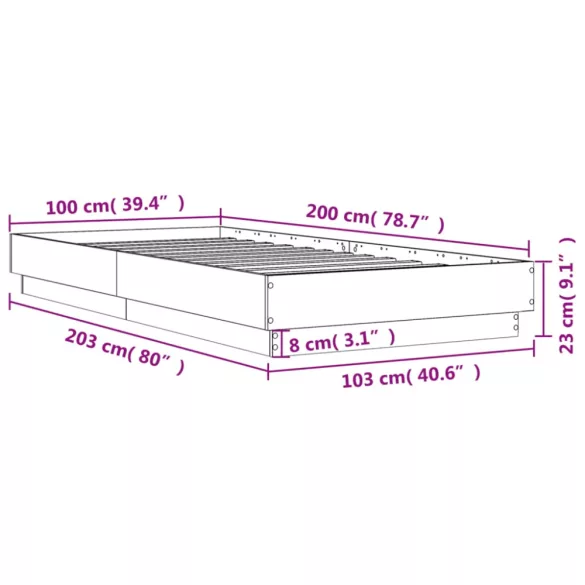 betonszürke szerelt fa ágykeret 100 x 200 cm