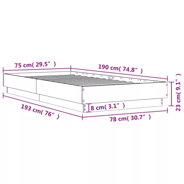 fekete szerelt fa ágykeret 75 x 190 cm